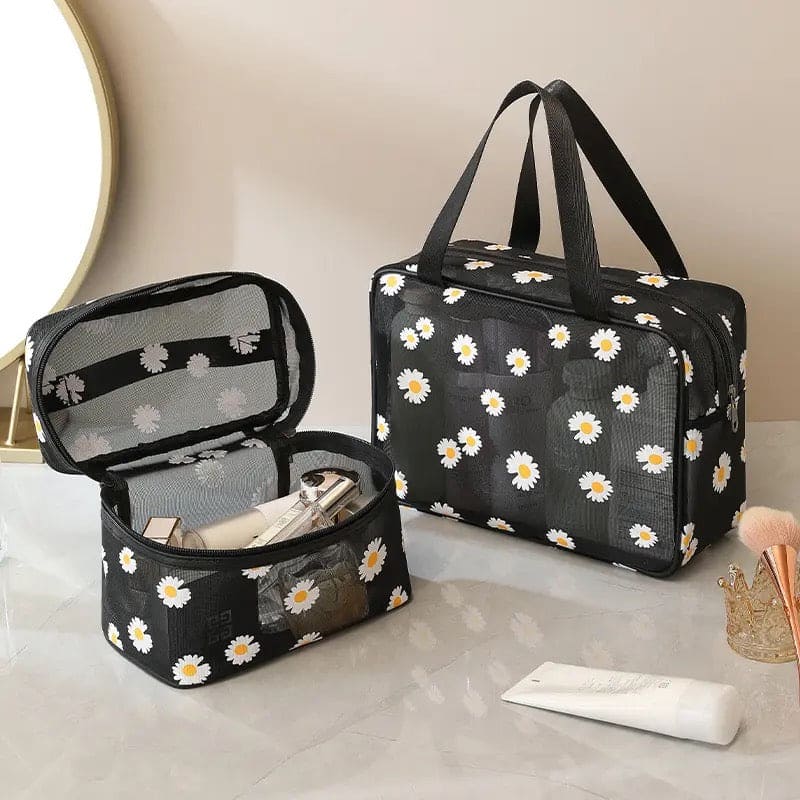 Set Of 2 Daisy Mesh Makeup Bag, Large Capacity Portable Travel Wash Bag, Cute Daisy Pattern Women Zipper Make Up Case, Multipurpose Hot Spring Mesh Bag, Wardrobe Suitcase Pouch Set Of 2 Daisy Mesh Makeup Bag, Large Capacity Portable Travel Wash Bag, Cute Daisy Pattern Women Zipper Make Up Case, Multipurpose Hot Spring Mesh Bag, Wardrobe Suitcase Pouch